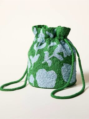 Kate Spade Beaded Classic Rose Drawstring Bucket Bag - Green/Blue